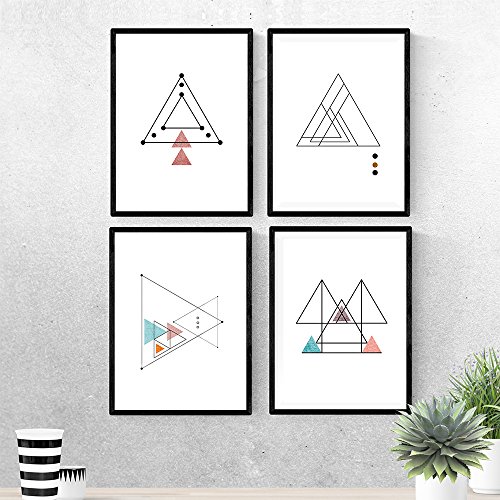 Nacnic Set de 4 láminas para enmarcar Trazo Fino. Posters Estilo nórdico con triángulos para la decoración del hogar. Tamaño A4