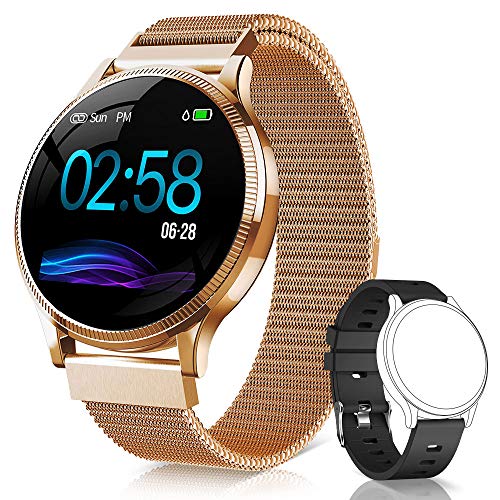 NAIXUES Smartwatch, Reloj Inteligente IP67 Pulsera Actividad Inteligente con Pulsómetro, Monitor de Sueño, Podómetro, Calorías Mujer Hombre para iOS y Android (Dorado)