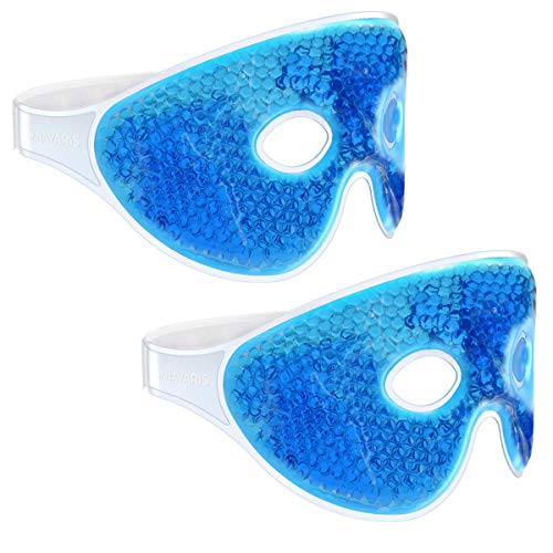 Navaris 2x Antifaz de gel para los ojos - 2x Máscara relajante para aplicar calor frío - Set de 2x compresa ajustable reutilizable antiojeras - Azul