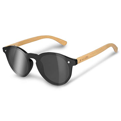 Navaris gafas de sol polarizadas UV400 - Lentes de madera y funda dura - Gafas de sol unisex - Sin montura con patillas marrón y cristal de color