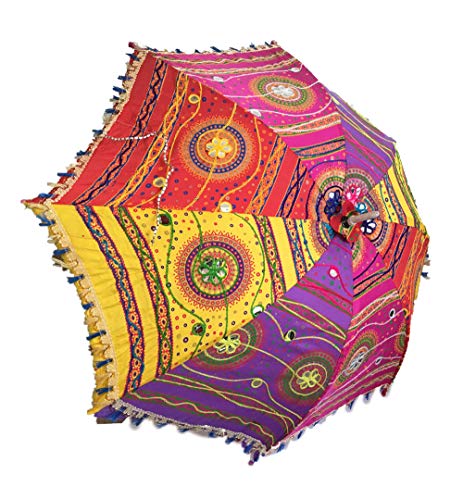 No Eye Deer Sombrilla decorativa de algodón indio bordado de las mujeres Sun Protect Umbrella Mandala…