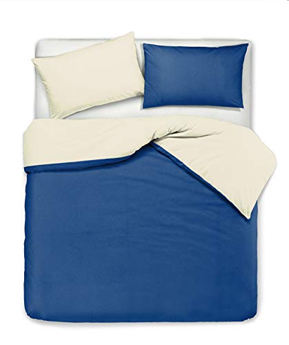 Novilunio - Juego de funda nórdica y fundas de almohada, bicolor, reversible, de algodón, fabricado en Italia, para cama de matrimonio, beige y azul