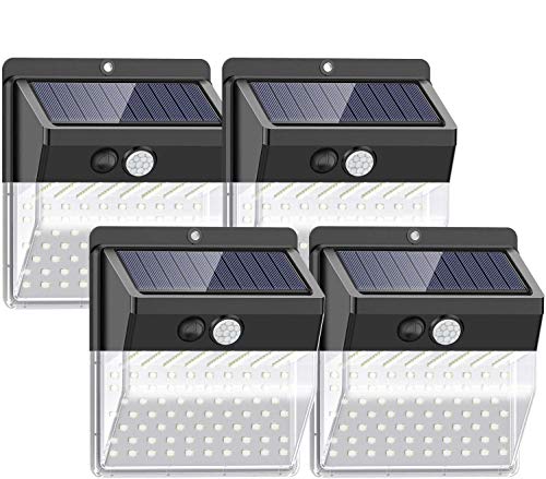 [Nueva versión de 136 LED] Luces solares para exteriores, SEZAC Luces solares para seguridad para exteriores Luces con sensor de movimiento solar para patio, garaje, camino (paquete de 4)
