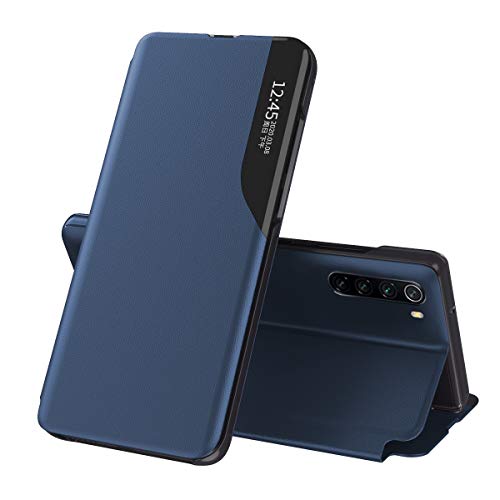 Oihxse Case para Redmi Note 8T Smart View Cover con función stand y cierre magnético, cartera Flip Silicona Transparente Funda de piel original Cover-Azul