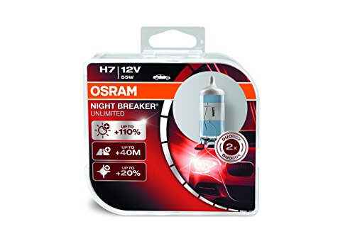 OSRAM NIGHT BREAKER UNLIMITED H7, lámpara para faros halógena, 64210NBU-HCB, automóvil de 12 V, estuche doble (2 unidades)