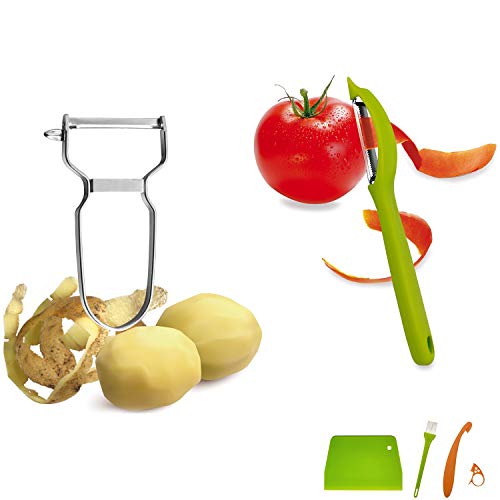 Pelador de Patatas + Pelador de Tomates/-Kiwi + Pelador de Naranjas - CuOmix Juego de Peladores para Frutas y Verduras