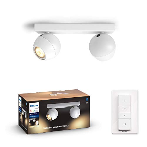 Philips Hue Buckram Barrra de 2 Focos Inteligentes LED blancos con Bluetooth, Luz Blanca de Cálida a Fría, Compatible con Alexa y Google Home