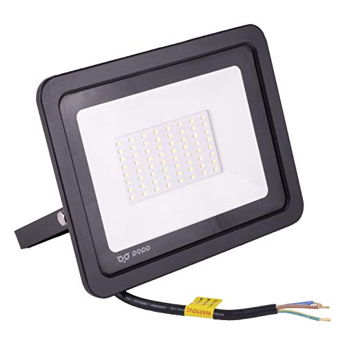 POPP® Foco Proyector LED 50W para uso Exterior Iluminación Decoración 4000K luz neutra Impermeable IP65 Negro y Resistente al agua. (4000K,50W)