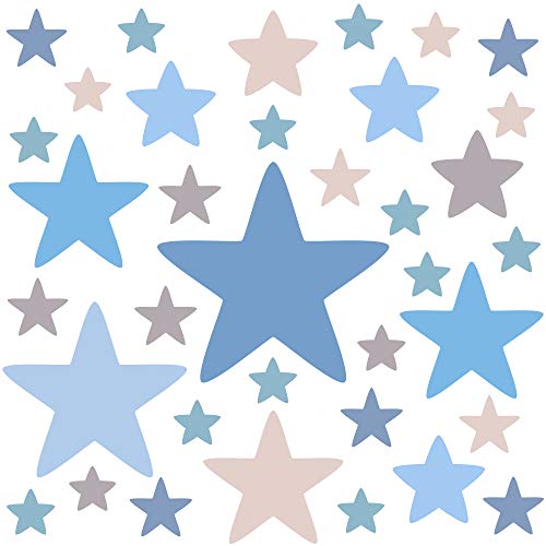 PREMYO 36 Estrellas Pegatinas Pared Infantil - Vinilos Decorativos Habitación Bebé Niños - Fácil de Poner Azul Pastel