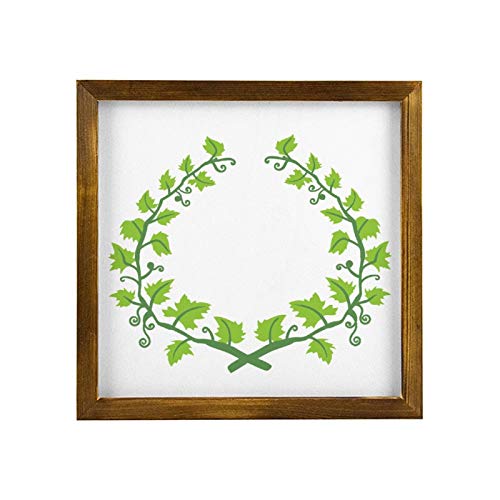 qidushop Laurel 02 - Cartel de madera enmarcado para decoración de sala de estar, decoración de pared, placa de madera para Navidad, Acción de Gracias