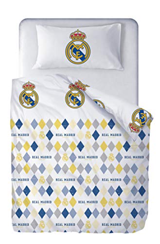 Real Madrid Juego de Cama Reversible 2 Piezas. Funda Nórdica 150x220 cm + Funda de Almohada 45x110 cm