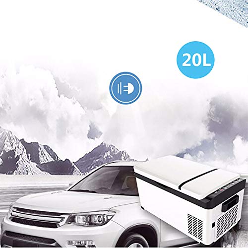 Refrigerador eléctrico para Coche, 12 V CC, refrigerador y Calentador portátil con Manilla de Bloqueo automático, 20 L de Capacidad,White