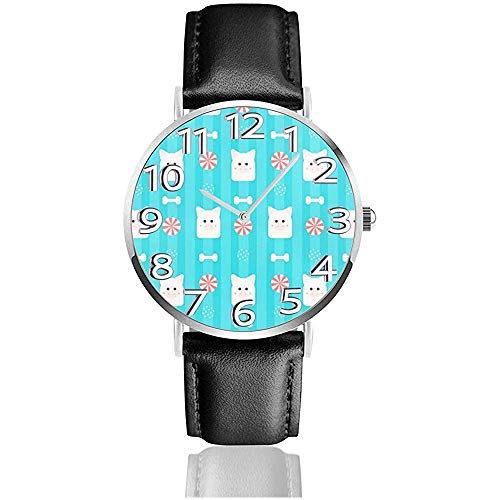 Reloj de Pulsera Texture Pig Head Classic Casual Quartz Black Leather Strap Watch