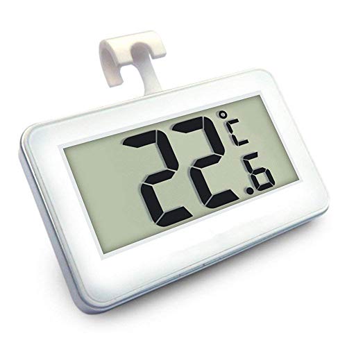 Romote SUO SI - Termómetro para frigorífico, minipantalla LCD, digital, resistente al agua, termómetro para la nevera o congelador, monitor de temperatura con alarma portátil, (blanco)