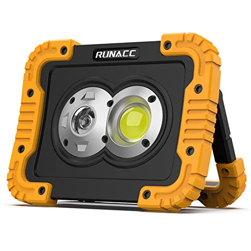 RUNACC Foco LED Recargable, Luz de Trabajo Portátil con Foco y Reflector Foco Led Bateria Anti-rota para Lluminación del Lugar de Trabajo Reparación de Coches Cámping y Uso de Emergencia