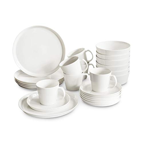 Set de vajilla de porcelana Svea, Juego de vajilla redonda de calidad en blanco para 6 personas de fina porcelana Bone china con diseño escandinavo moderno
