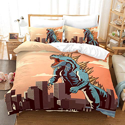 SK-LBB Godzilla - Juego de ropa de cama con diseño de dibujos animados, con cremallera, suave y cómoda, microfibra, para niños, individual, doble (L5, doble 200 x 200 cm)