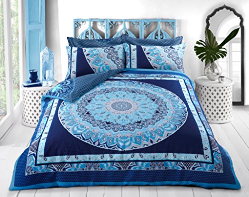 Sleepdown Juego de Ropa de Cama y Fundas de Almohada Reversibles, algodón, Color Azul