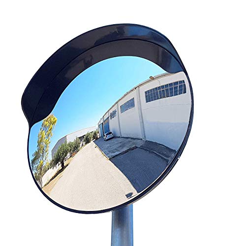 SNS SAFETY LTD Espejo de Tráfico Convexo de Seguridad, para Entrada de Vehículos, Almacenes, Garajes, Tiendas y Oficinas, Negro, Diámetro 45 cm, Soporte de Tubo 48 mm