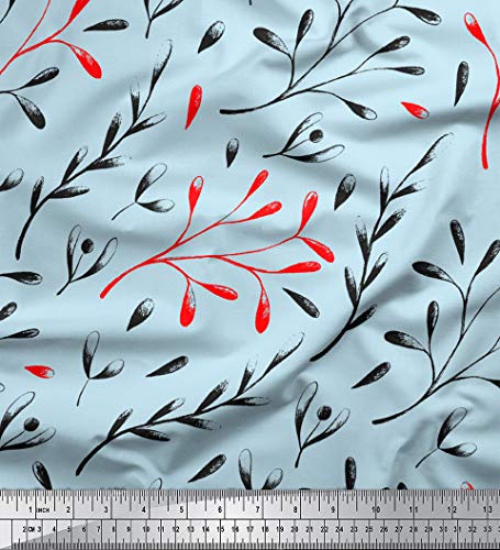 Soimoi Azul viscosa Georgette Tela semillas fresno europeo hojas tela estampada de costura de tela 44 Pulgadas de ancho