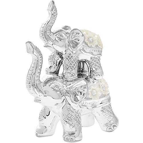 The Leonardo Collection Figura decorativa de elefante y becerro de plata Millie