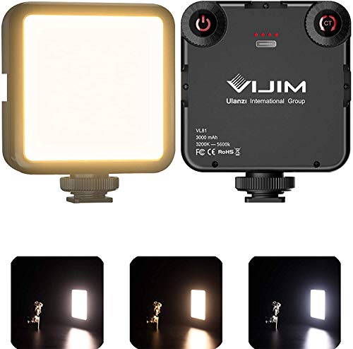 VIJIM VL81 3000mAh LED Video Light 5600K Dimmable Bi-Color LED Mini Camera Light Panel Support Tipo-C Cargador para Canon, Nikon, Pentax, Panasonic, Sony y otras cámaras DSLR