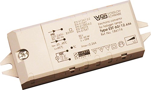 Vossloh VS - Transformador electrónico (10 hasta 60 W, para LED y halógenos, 12 V, para muebles, caracteres de MM)