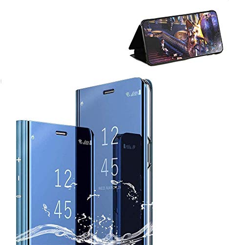 Xinglong Funda Compatible para Samsung Galaxy A90 5G,Carcase Samsung A90 5G Flip de Espejo,Inteligente Translucent Case Caso Skin Stand Shell 360°Full Body Protección Plating Cover Azul