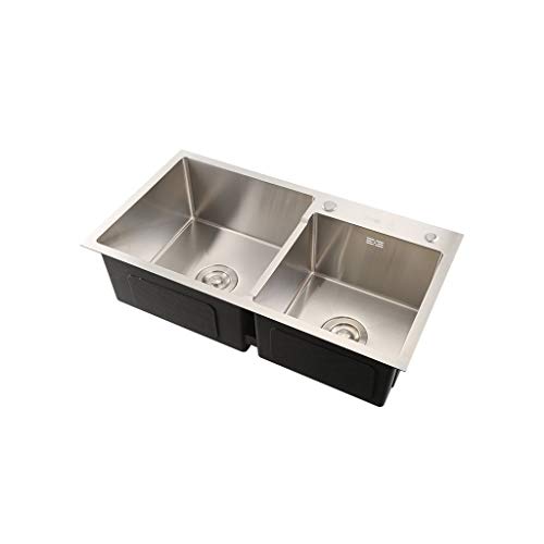 zhanMa Fregadero teka Lavabo Premium Double Slot 60/40 20G De Acero Inoxidable Construido En El Lavabo con Desagüe Y Grifo De Cocina ERYωορκτο-10-029-L