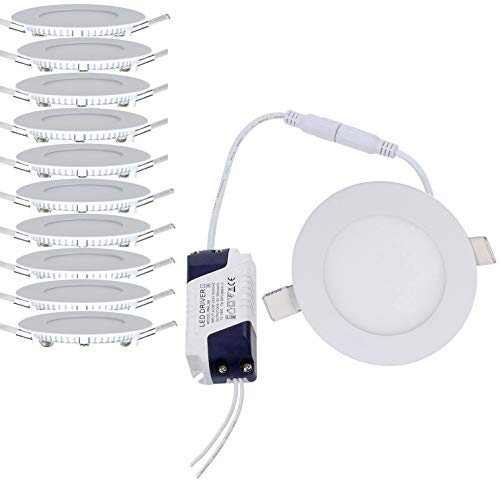 10 x 3 W I Ø 85 mm Lámpara de techo Foco LED empotrable y plano (Kit de 10 unidades) Plástico blanco Foco LED para Hogar, Oficina, Iluminación Comercia [Clase de eficiencia energética A++]