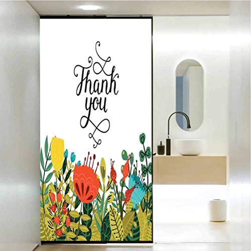Adhesivo decorativo para ventana de cristal, diseño floral con texto en inglés "Thank you cote Above Botani", adhesivo estático para ventana para el hogar y la oficina, 17.7 x 35.4 pulgadas