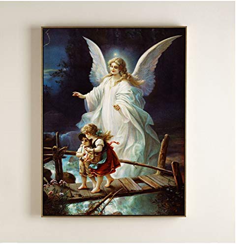 Ángel blanco impreso en lienzo ángel de la guarda pintura impresiones en lienzo hogar arte de la pared decoración imagen-50x70cm Sin marco