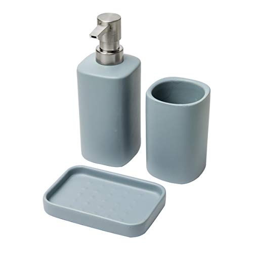 Baroni Home Juego de 3 piezas de cerámica de baño Modern Azul Avio. Incluye dispensador, vaso y jabonera