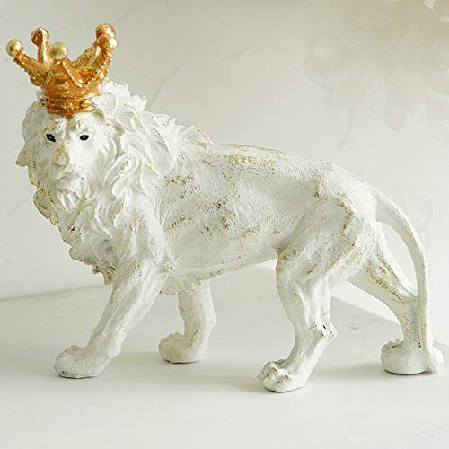 BENGKUI Escultura, antigua escultura de león emperador hecha a mano de resina, estatua de león, estatua de rey, decoración para el hogar, decoración de interiores, color blanco