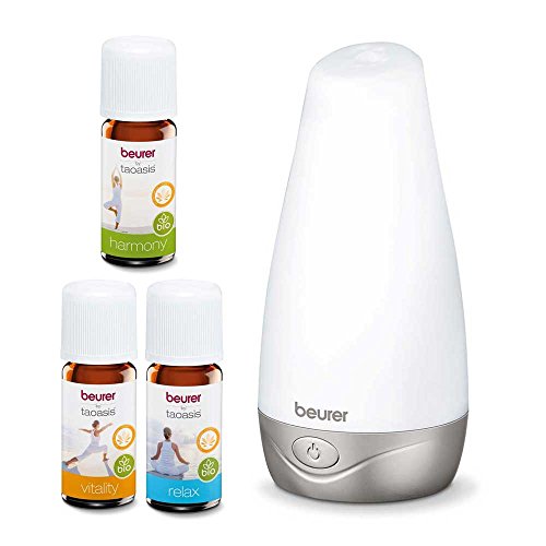 Beurer LA30 - Humidificador ultrasónico LED colores aromaterapia + 3 aceites aromáticos orgánicos solubles en agua