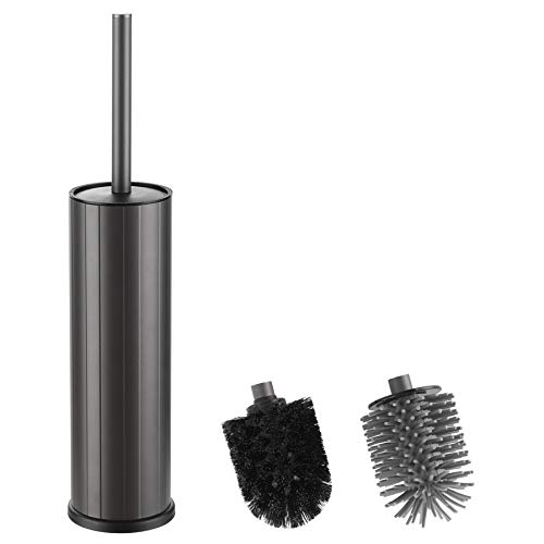bgl Escobilla de inodoro y soporte, soporte de silicona para escobillas, 2 cabezales de cepillo, cepillo redondo de aluminio para limpieza de baño, cepillos de inodoro (gris)