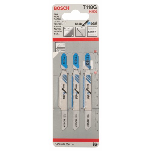 Bosch 2 608 631 674 - Hoja de sierra de calar T 118 G - Basic for Metal (pack de 3)