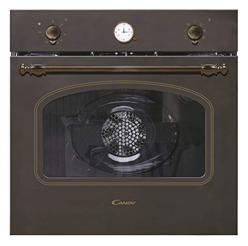 Candy FCC604AV/E - Horno vintage multifunción, 65l, reloj analógico, puerta doble cristal, ventilador tangencial, A+, cobre y dorado