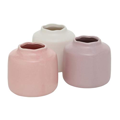 CasaJame Juego de 3 jarrones decorativos (9 cm de altura, 9 cm de diámetro), color rosa claro y blanco
