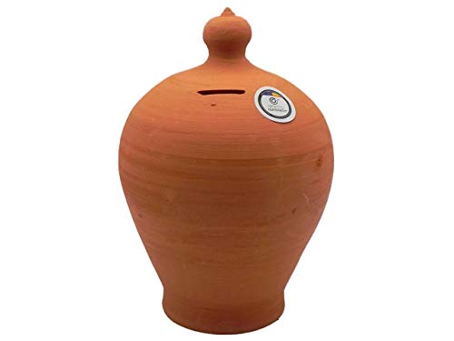 CERÁMICA RAMBLEÑA | Hucha de Barro Rojo Tradicional | Hucha cerámica | Hucha Infantil | Huchas Originales | 100% Hecho a Mano | 13x13x21 cm