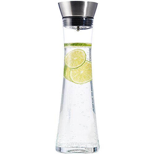 com-four® Jarra de agua, jarra de agua de vidrio con pico de acero inoxidable, 1 litro