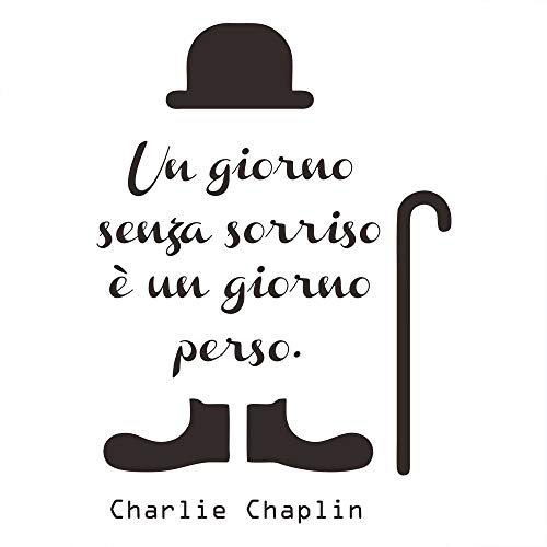 decalmile Charlie Chaplin Pegatinas De Pared Letras and Frases Un Giorno Senza un sorriso è un Giorno Perso Desmontable Adhesivos Pared Decorativos para Salon Dormitorio