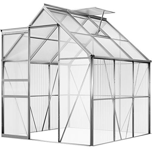 Deuba Invernadero de jardín de Aluminio 190x195x180cm 3,7m² Ventana y Puerta corredera Vivero Plantas Cultivos Huerto