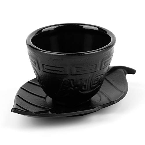 Duokon Taza de Hierro de imitación Taza de té Japonesa de Hierro Fundido Taza Retro Olla de Hierro Posavasos de Hoja de Hierro Tazas de té Juego de vajilla Oriental