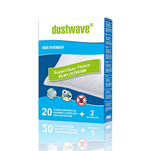 dustwave® – 20 bolsas para aspiradora/filtro de polvo/bolsas para aspiradoras Zelmer - 1600.3 Syrius HQ, HT – Fabricado en Alemania + Incluye microfiltro