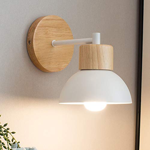 E27 Lámpara de pared Nordic de madera, lámpara LED de pared de aluminio para bar, cafetería, iluminación de hogar, dormitorio, lámpara de mesita de noche