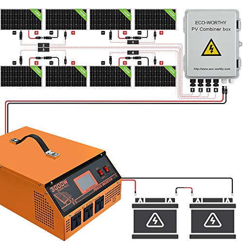 ECOWORTHY 1200W 24V Kit de panel solar con controlador de inversor TODO EN UNO y caja combinada y baterías de 4 piezas de 100 Ah para cargar embarcaciones fuera de la red en la granja