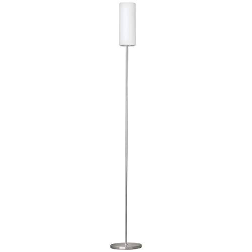 Eglo 85982 Troy 3 - Lámpara de pie (vidrio y acero, bombilla E27 de 100 W no incluida, 153 x 10,5 cm), color níquel mate y blanco