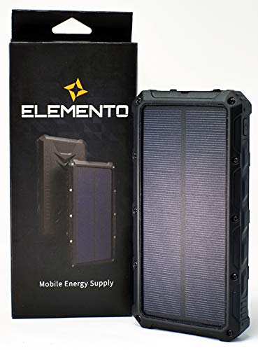 ELEMENTO Solar Charger Portable 16000mAh -Highly Durable Waterproof Power Bank 2 USB Ports For iPhone iPad Samsung HTC LED Flashlight for Camping Outdoor Travel External Battery Pack w/ 2 Free Bonuses