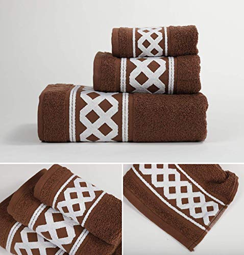 Energy Colors Textil - Hogar - Cenefa Turca - Juego de Toalla 3 Piezas 100% Algodón de 500 Gramos (Chocolate)